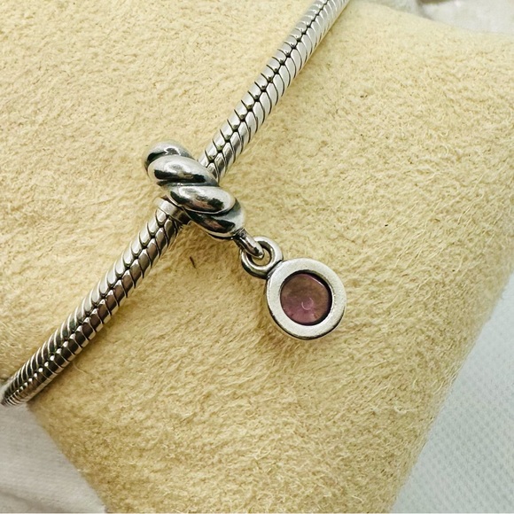 EUC Pandora 790435AM Sterling Silver Amethyst Disk Dangle Charm - Picture 10 of 13